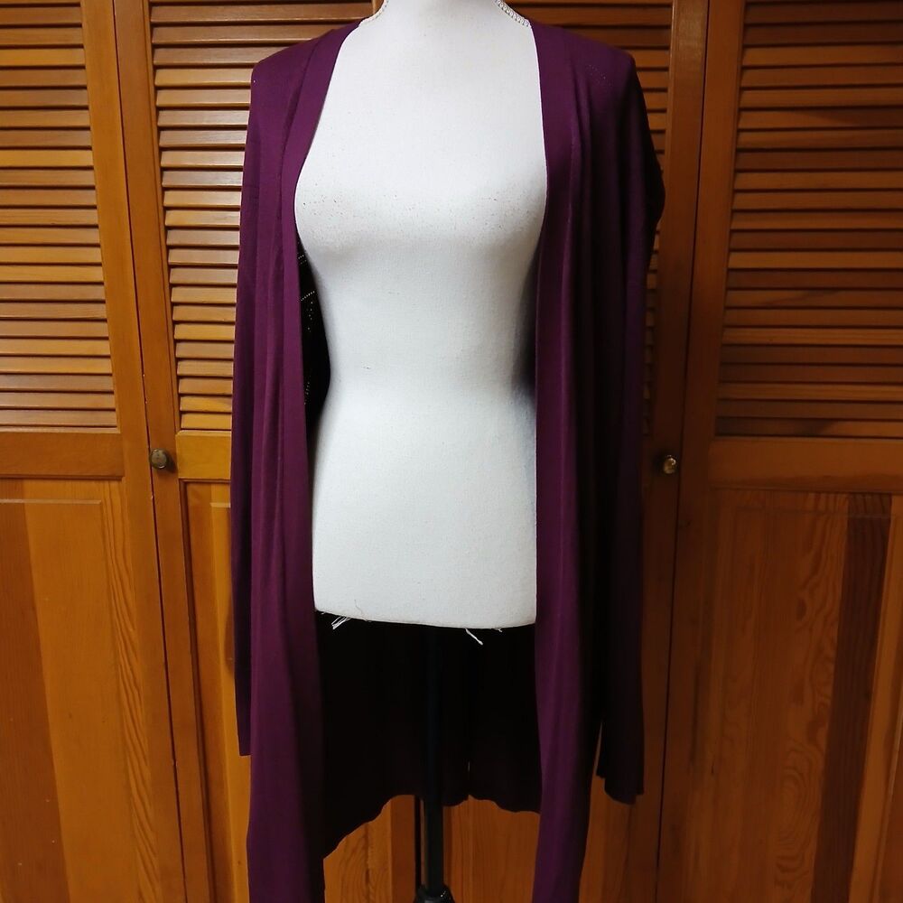 Bloom Chic Women's Burgundy Wine Open Front Knit Cardigan Sweater Size 14-16 NEW